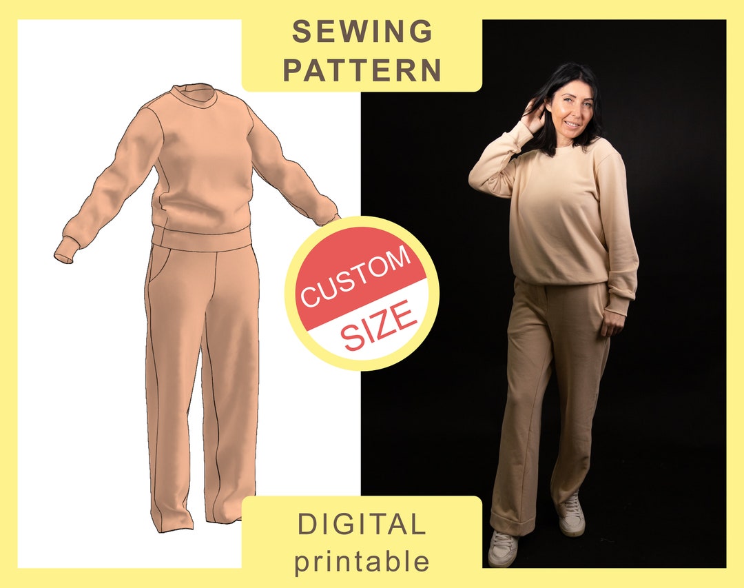 Tracksuit Sewing Pattern CUSTOM SIZE Digital Printable Pattern Etsy