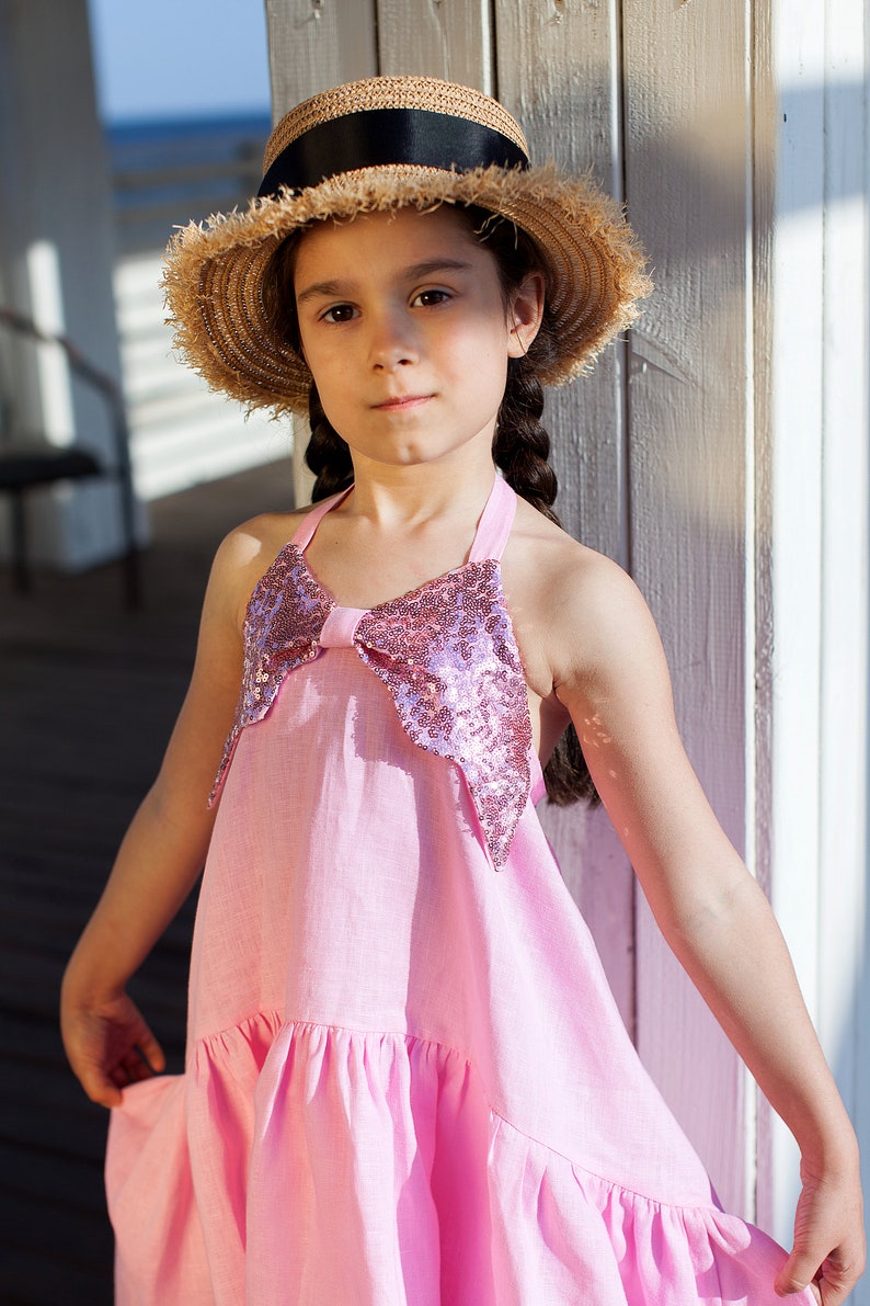 Pink linen Dress HighLow Backless Sleeveless Sequins Bodice Etsy