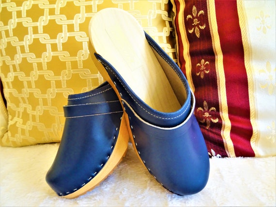 blue swedish clogs