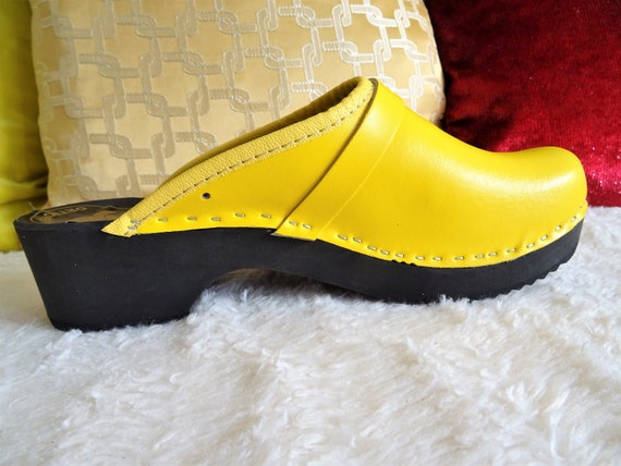 yellow swedish clogs