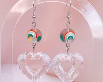 Rainbow Crystal Heart Earrings
