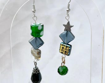 Mismatched Gothic Blue and Green Earrings