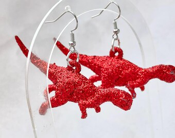 Red Glitter T-Rex Earrings
