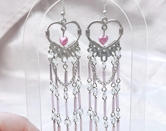 Pink Heart Chandelier Dangle Earrings