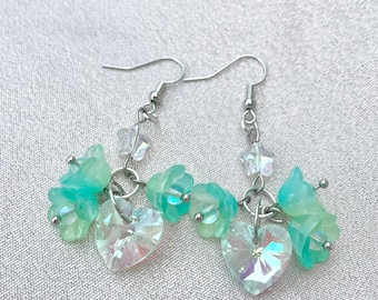 Lily of the Valley Crystal Heart Earrings