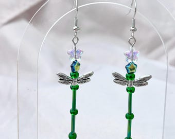 Green Star Dragonfly Earrings