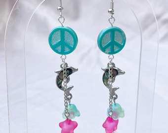 Peace Sign Y2K Dolphin Earrings