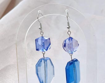 Mismatch Blue Acrylic Gem Dangle Earrings