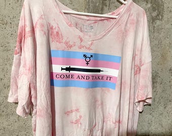 Pink Tie Dye Come and Take It Transgender Pride Flag Shirt