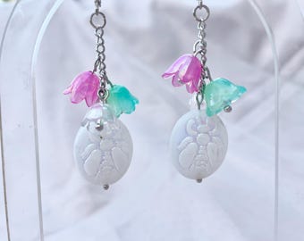 Fairycore Iridescent Beetle Flower Earrings