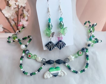 Aromantic Pride Flag Jewelry Set