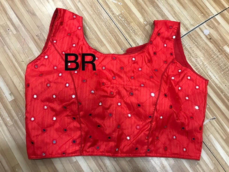 Free Shipping Red Ready made fashion blouse Foil Mirror Work Stitched Top Saree Wedding Art Silk Blouse Party wear for Women