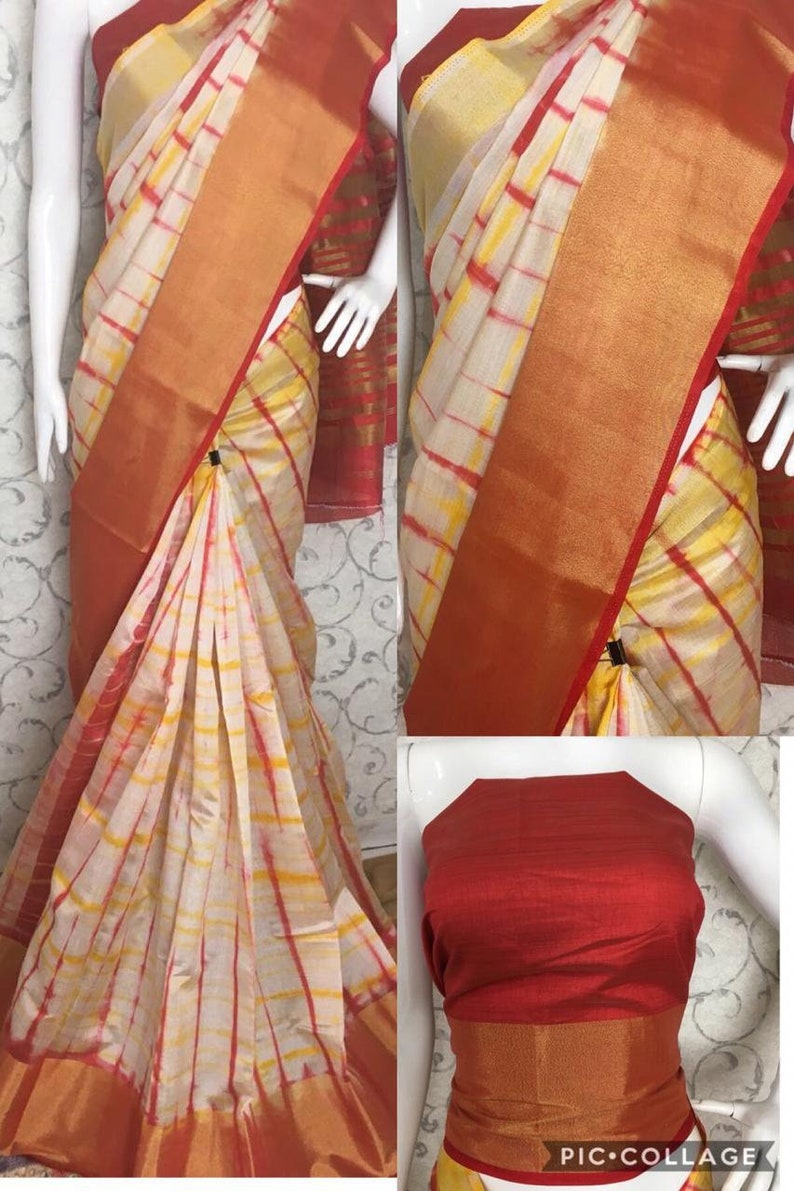 FREE SHIPPING/_Ethnic Multi Color Art Silk Jari Border Saree With Unstitched Blouse Traditional Wedding Sari Indian Women Saree