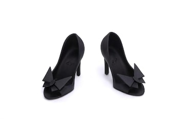 Contessa Black d'Orsay Pumps with Butterfly for 1:6 fashion dolls (ASK ABOUT FIT)