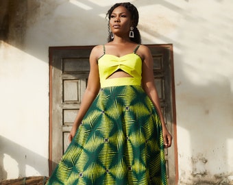 Adoma Maxi Dress - African Print Maxi Dress, Green and Yellow African Print Maxi Dress, Ready To Wear Ankara Dress, One of a Kind Dress