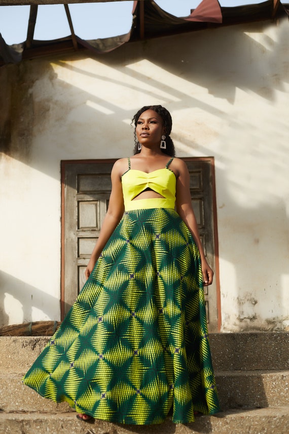 green and yellow dress