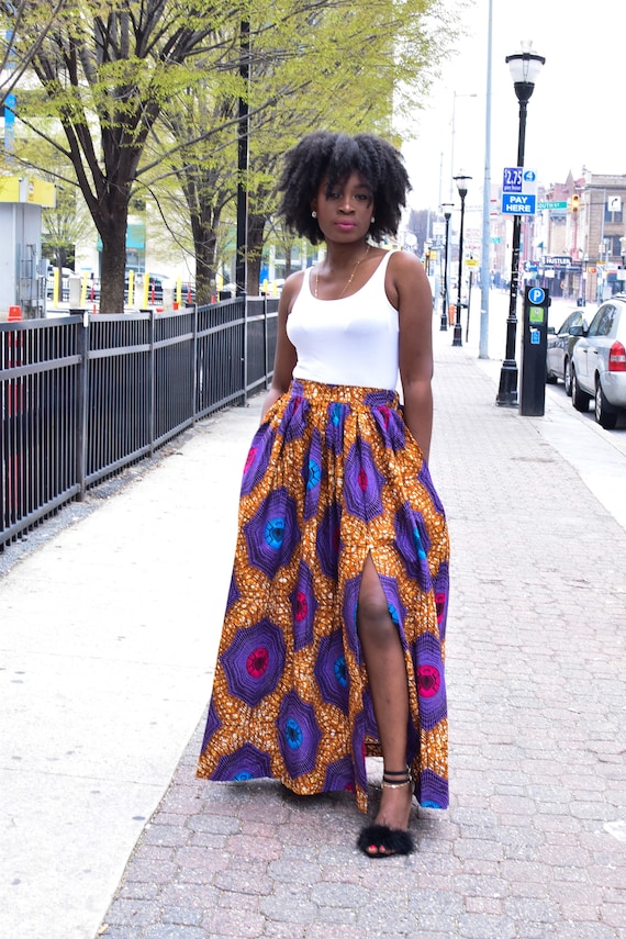 Adubea African Print Maxi Skirt African Print Skirt Ankara Skirt Ankara Summer Skirt Mixed Prints Skirt Blue and Orange Ankara Skirt