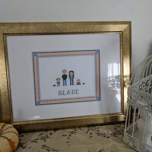 Retrato de família personalizado em ponto cruz