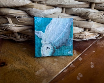 Original "Beluga on the Move" Mini Acrylic Painting 2x2 Inches