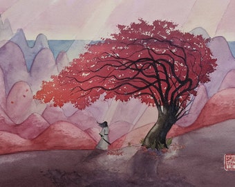 Samurai Jack in the Mountains - Original Watercolor Painting, commission only (see description)