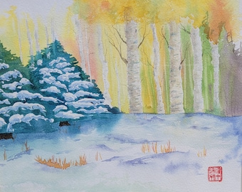 Winter Trees- Original Watercolor Painting 14" x 11"