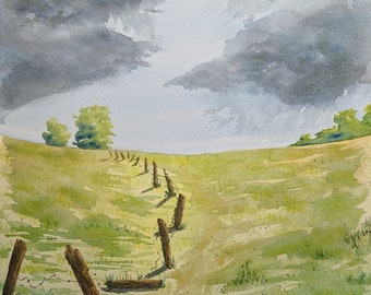 Sunny Pasture - watercolor painting