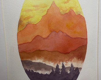 Mountains in the sunrise - watercolor painting