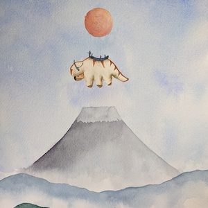 Original Watercolor painting - Avatar Last Airbender: Appa Flying (COMMISSION ONLY, see description)