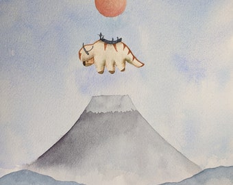 Original Watercolor painting - Avatar Last Airbender: Appa Flying (COMMISSION ONLY, see description)