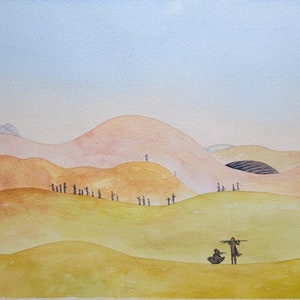 Paul Tames the Worm - Original Watercolor Painting 14&quot;x11&quot;