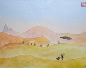 Paul Tames the Worm - Original Watercolor Painting 14"x11"