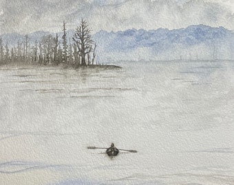 Foggy Boat Ride - Origineel aquarel schilderij