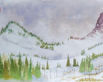 Winter Mountains - Original Watercolor Painting 20" x 16"