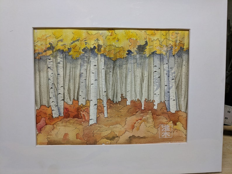 Original Watercolor Painting Aspens in the fall