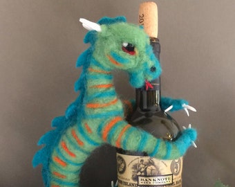 Needle Felted Wine Bottle Dragon, Wool Sculpture