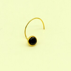 3.5mm tiny single black stone 18kt yellow gold handmade nose pin, excellent U band nose plug, nose wire, cartilage jewelry for girl's gnp33