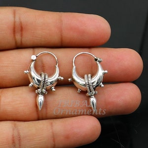 Vintage style 925 sterling silver handmade unique traditional cultural ethnic hoops earring bali for men&#39;s/girl&#39;s best dancing jewelry s1126