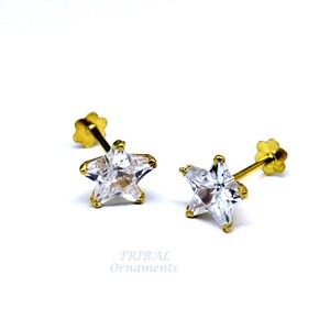 6mm 18kt yellow gold handmade single cubic zircon stone back screw star shape stud earring cartilage customized unisex jewelry er145