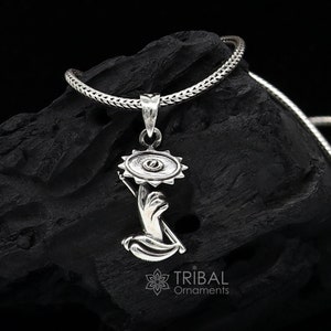 925 sterling silver divine Lord Krishna Sudarshan Chakra flute and Shankh combo pendant, silver unique god pendant necklace jewelry nsp649