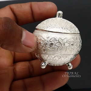 925 Sterling silver handmade fabulous trinket box, solid kumkum box, casket box, sindoor box, enamel work customized gifting box stb397