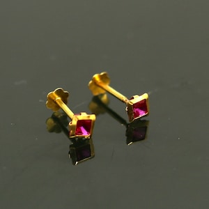 3.5mm tiny single red stone handmade 18kt yellow gold combo jewelry we can use as stud or nose stud , baby stud cartilage jewelry er109