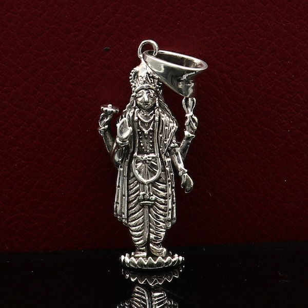 925 sterling silver handmade Hindu idol God Vishnu pendant, amazing designer fabulous pendant unisex gifting jewelry from india ssp491