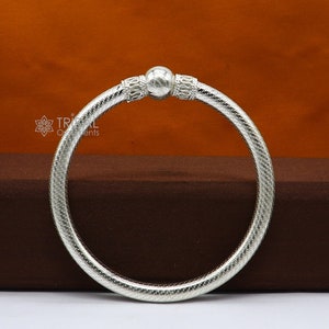 925 sterling silver handmade fabulous plain shine design bangle bracelet kada jewelry, tribal ethnic cultural single ball kada bangle nba415