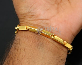 5mm 22kt yellow gold hallmarked handmade solid gold bar Royal baht Chain Bracelet fabulous gifts men's jewelry br26