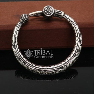 925 Sterling silver handmade chitai work Lord Shiva trident trishul kada bangle bracelet customized unisex kada nsk688