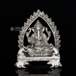 2.6&quot; Divine 925 Sterling silver Lord Ganesh Idol, Pooja Articles, Silver Idols Figurine Ganesha statue sculpture Diwali puja gift art673