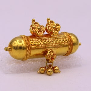 Vintage antique design handmade 20karat yellow gold amulet pendant with fabulous hanging bells excellent women&#39;s girl&#39;s jewelry from india