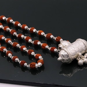vintage design silver handmade amulet pendant amazing hanging bells with Natural rudraksha beads seeds necklace jewelry from india set41