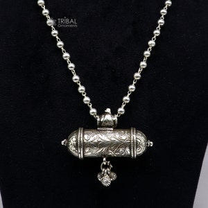 925 Sterling silver handmade Ethnic cultural tribal pendant with silver beaded necklace traditional choker brides jewelry set655