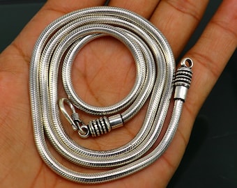 4 mm 16" to 30" long screw chain 925 sterling silver handmade snake chain pendant chain, necklace chain, oxidized silver trendy chain ch105
